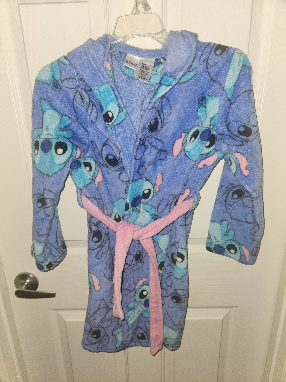 Disney Stitch Plush Hooded Robe in Blue with Pink Belt